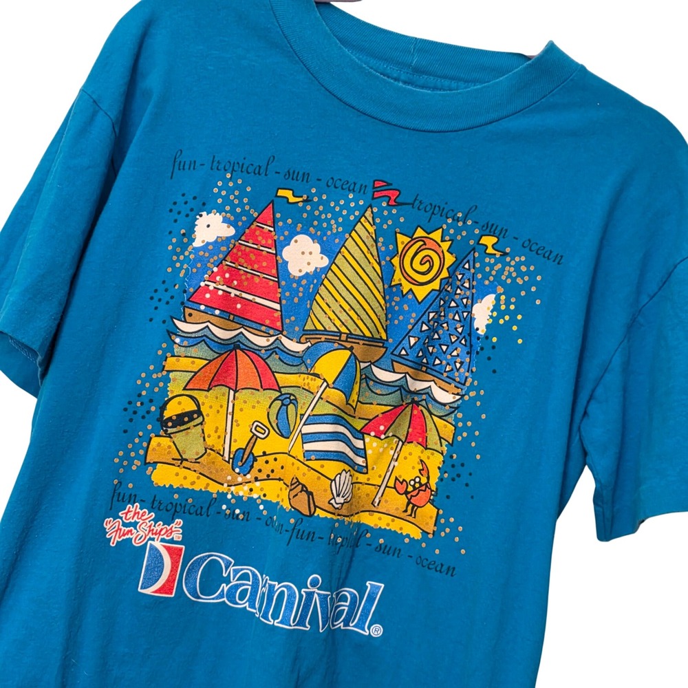 Vintage Carnival Cruise Line The Fun Ships Graphic T-Shirt Blue Mens Medium M